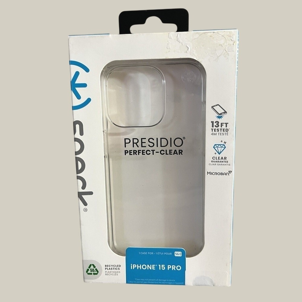 Speck Presidio Perfect Clear iPhone 15 Pro Case 13ft Drop Protection New